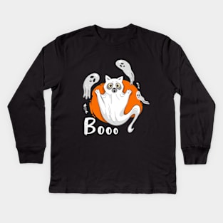 Halloween ghost cat Kids Long Sleeve T-Shirt